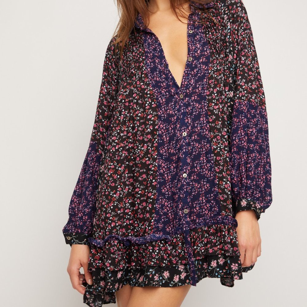 Free People Floral Tunic in Black and Purple